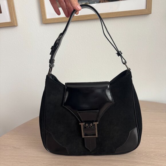 A. Testoni Suede And Patent Leather Black Shoulder Bag - Picture 13 of 15